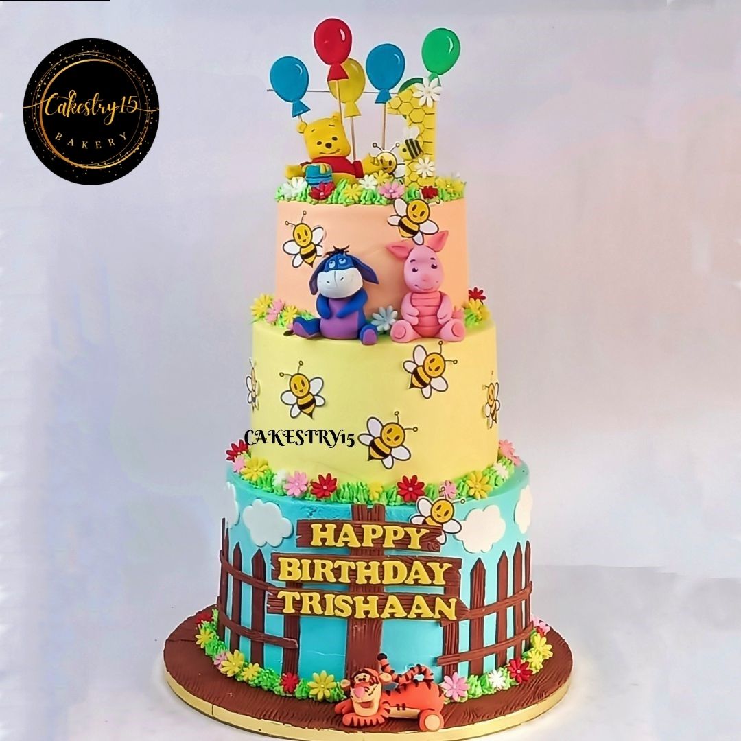 Winnie The Pooh 7kg choco vanilla first birthday Cake by cakestry15,noida,cake full image