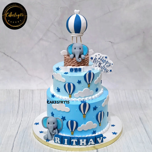 Air balloon elephant kids birthday cake theme cake Noida made with premium eggless cakes for first birthday