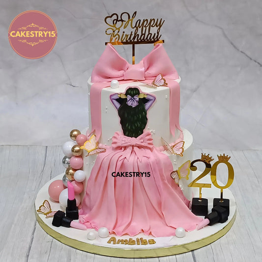 3kg eggless butterscotch 2 tier birthday cake with makeup theme design from Cakestry15 Noida

