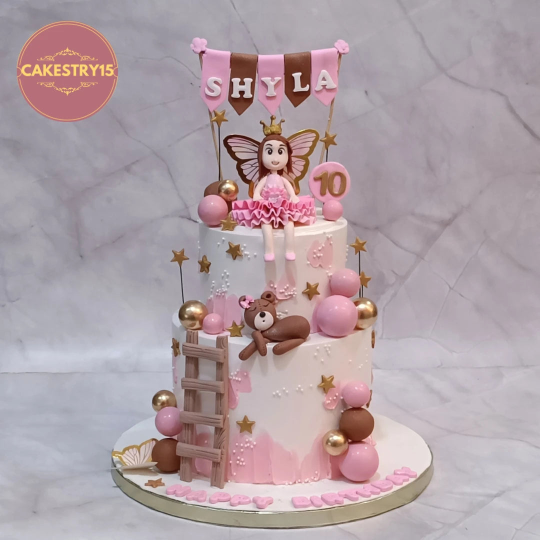 Girl 10th birthday kids birthday cake with a two-tier chocolate design, premium theme cake Noida made with fresh eggless cakes.