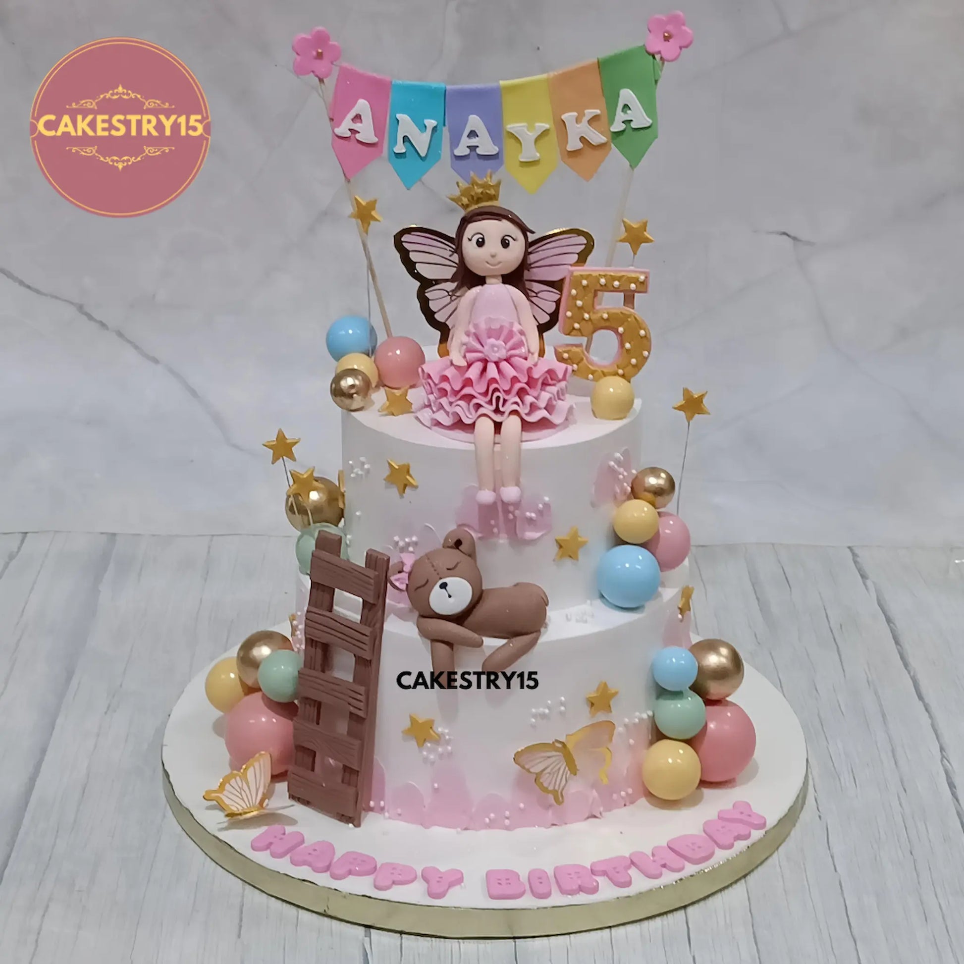 Baby girl 5th birthday kids birthday cake with a two-tier chocolate design, premium theme cake Noida crafted with fresh eggless cakes.
