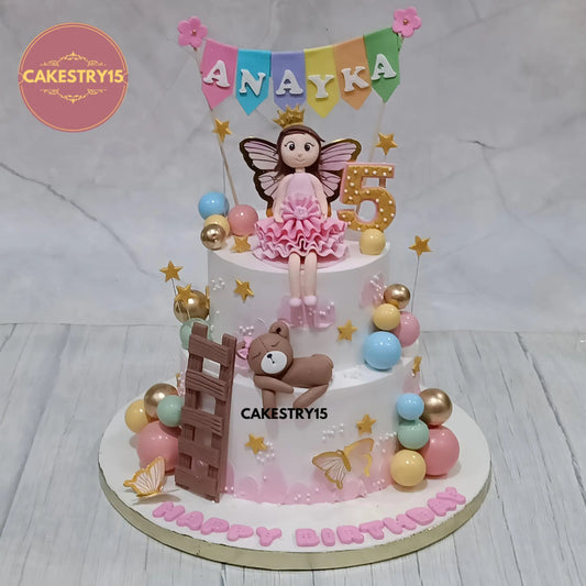 Baby girl 5th birthday kids birthday cake with a two-tier chocolate design, premium theme cake Noida crafted with fresh eggless cakes.