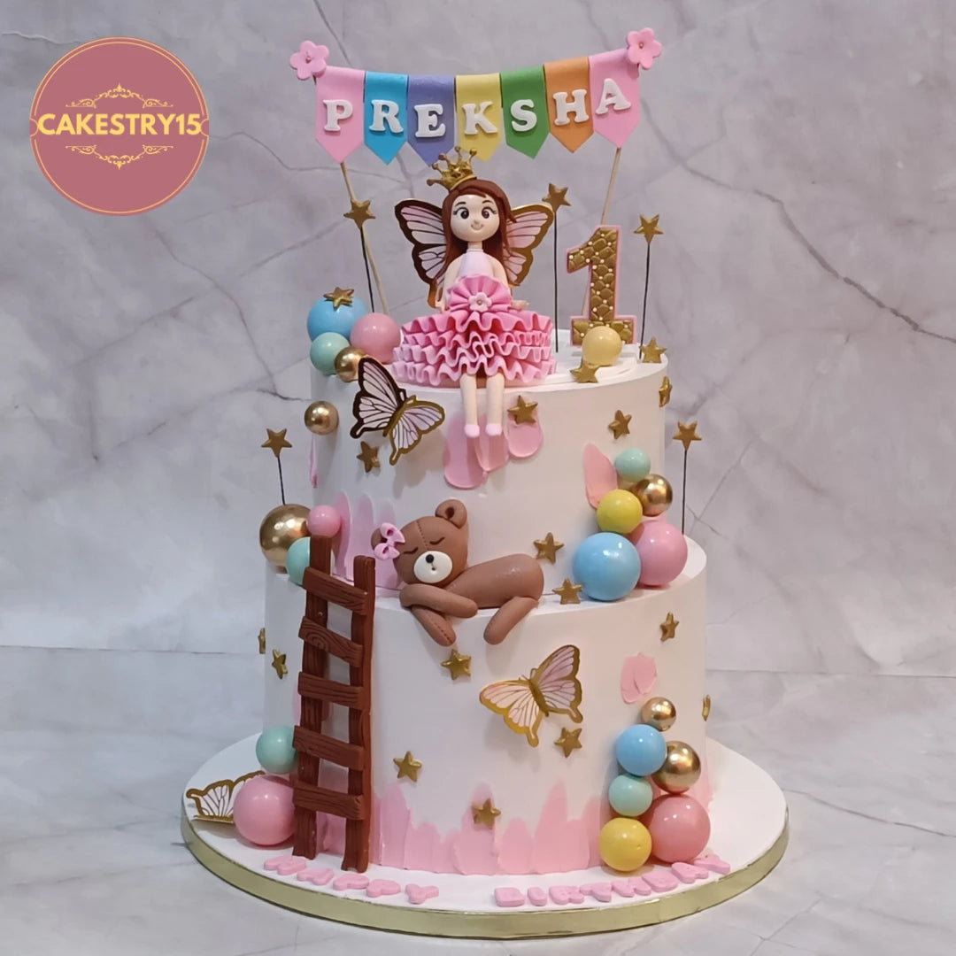 Baby girl first birthday kids birthday cake in pineapple flavour, premium theme cake Noida crafted with fresh eggless cakes for milestone celebrations.