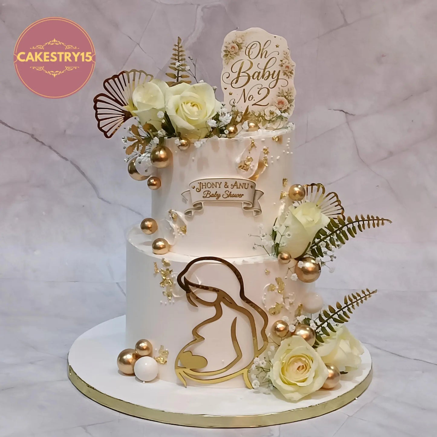 Baby shower cake eggless black forest cake in Noida with floral design and premium decorations