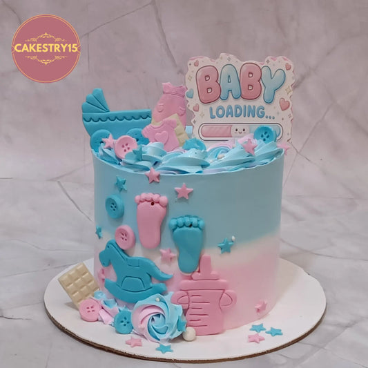 Baby shower theme kids birthday cake in Noida with fondant details, premium eggless cakes for celebrations