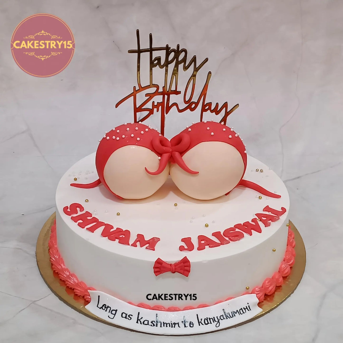 Eggless bachelor theme party cake with playful decorative styling, premium theme cake Noida for birthday and party celebrations.