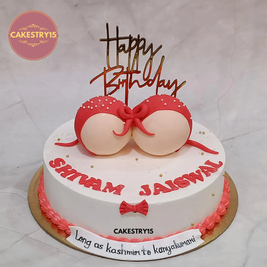 Eggless bachelor theme party cake with playful decorative styling, premium theme cake Noida for birthday and party celebrations.