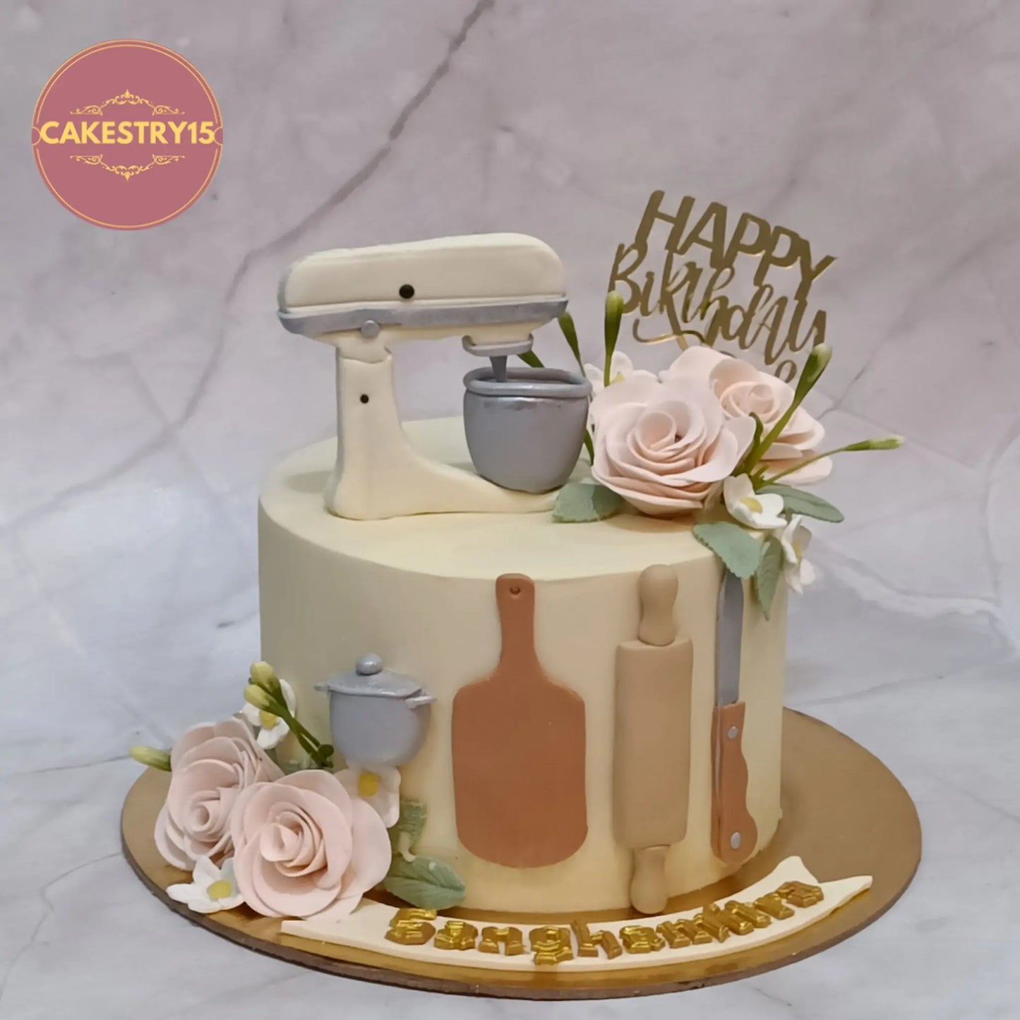 Baker theme kids birthday cake in Noida with mixer and baking tools, premium eggless cakes for birthday celebrations