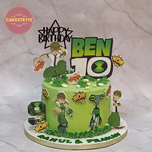 Ben 10 kids birthday cake theme cake Noida made with eggless cakes design featuring character toppers