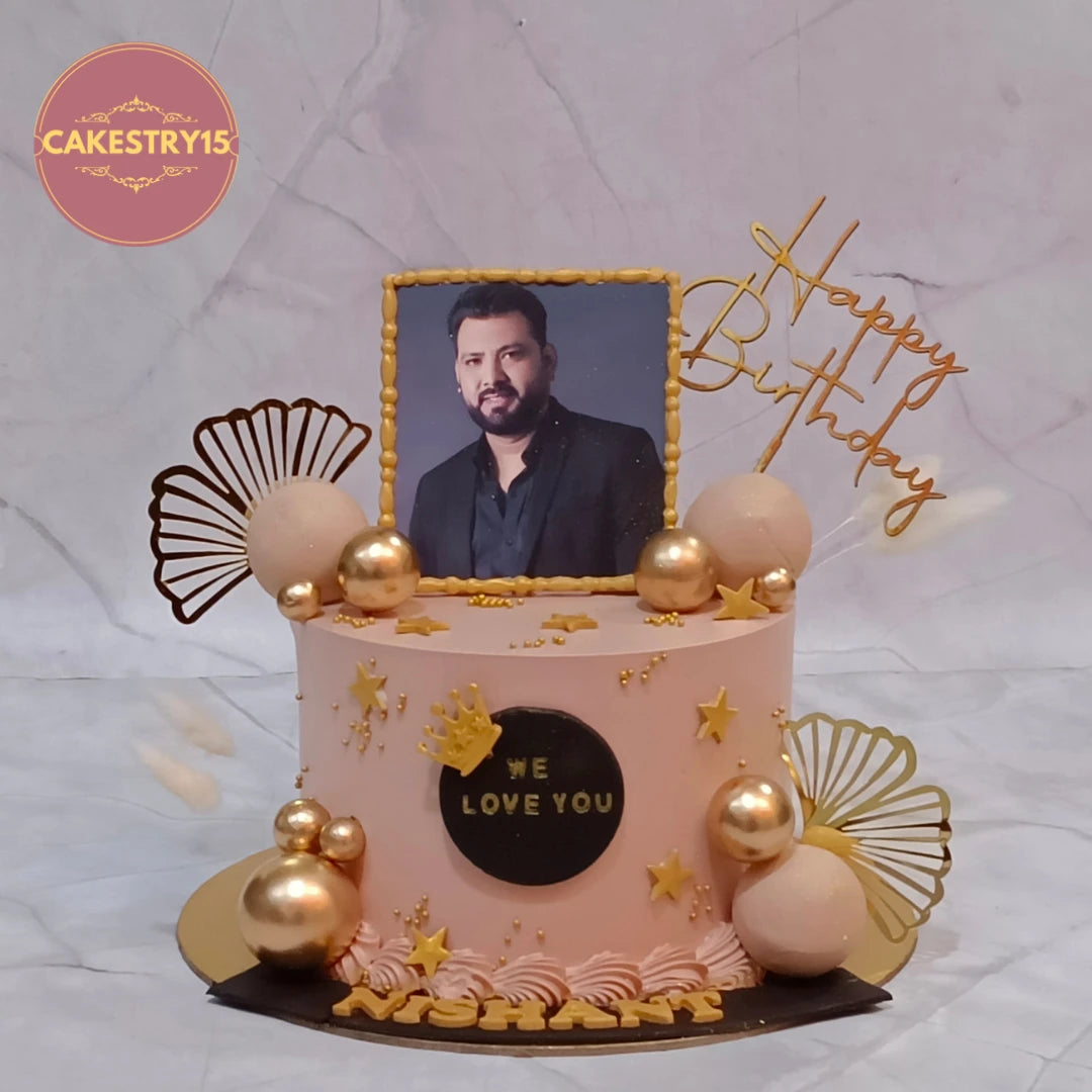 Birthday Photo Cake for Men featuring a personalised edible image, handcrafted as a premium kids birthday cake style theme cake Noida using fresh eggless cakes.
