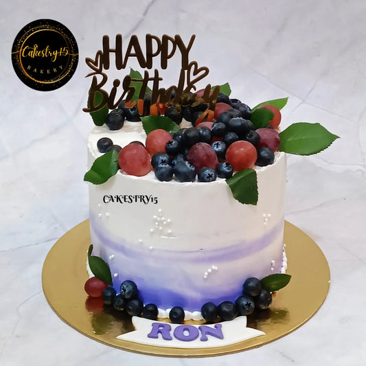 Blueberry Fresh Fruit Birthday Cake featuring fresh fruit toppings, perfect as an eggless kids birthday cake and premium theme cake Noida families love.
