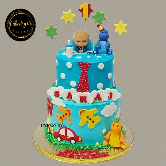 Boss Baby theme premium first birthday cake for kids with pineapple flavour, eggless custom cake by Cakestry15 in Noida