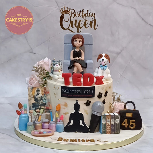 Boss Lady 45th Birthday Cake featuring entrepreneur-themed decorations, a premium theme cake Noida design crafted as one of our signature eggless cakes for milestone celebrations.