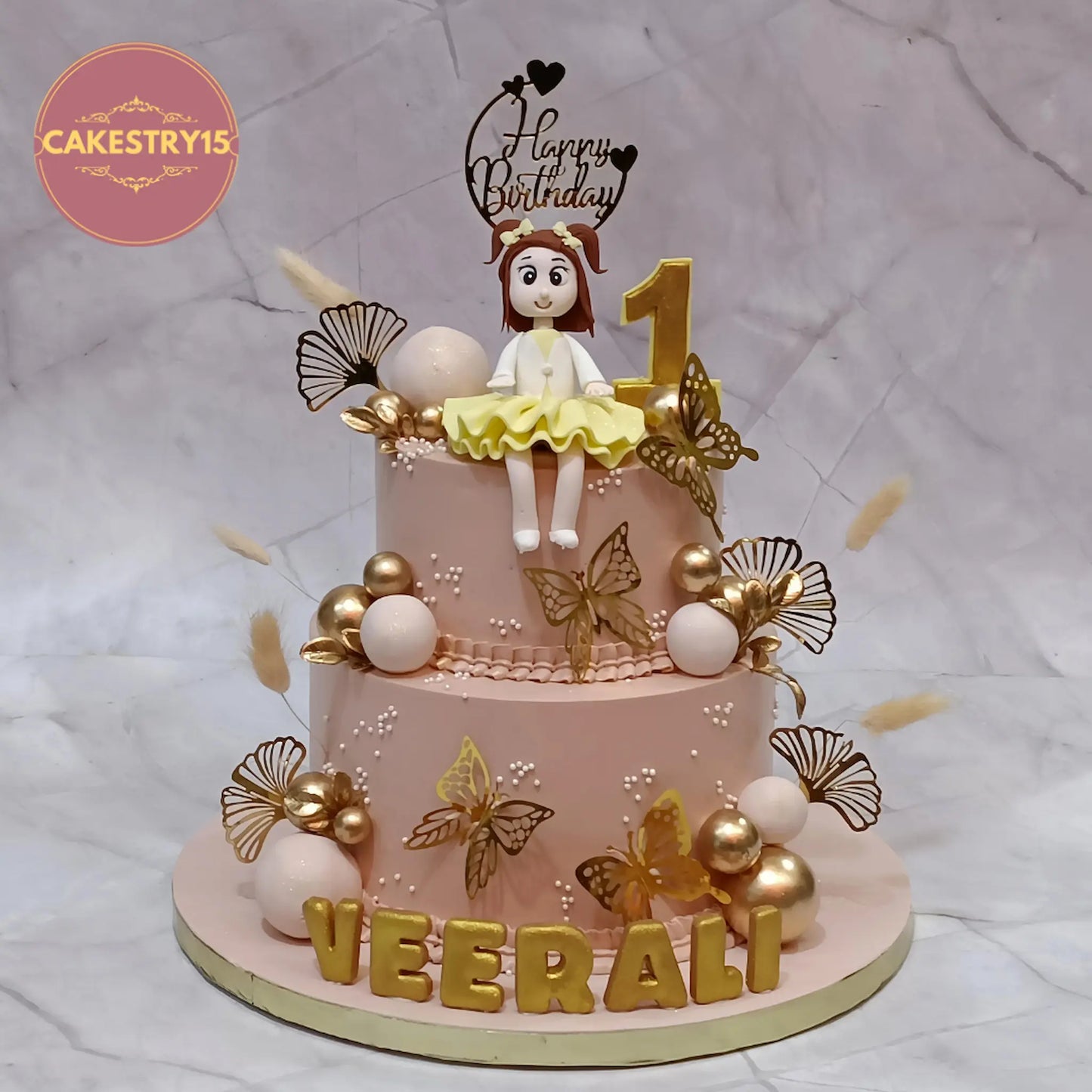 Elegant kids birthday cake with butterfly theme cake Noida design, crafted as eggless cakes for first birthday celebration