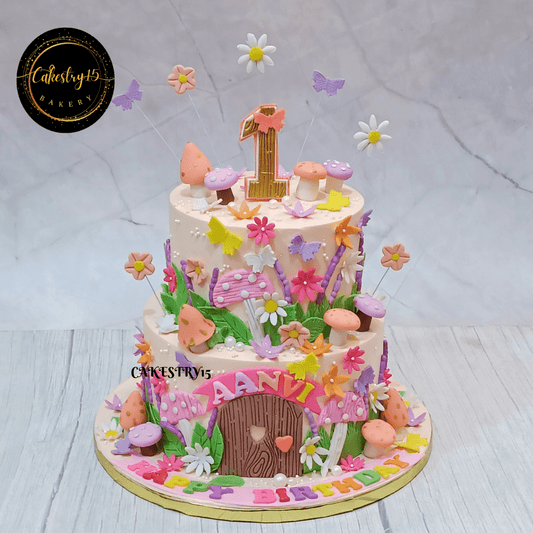 butterfly theme 2kg size pineapple flavor first birthday cake,full image