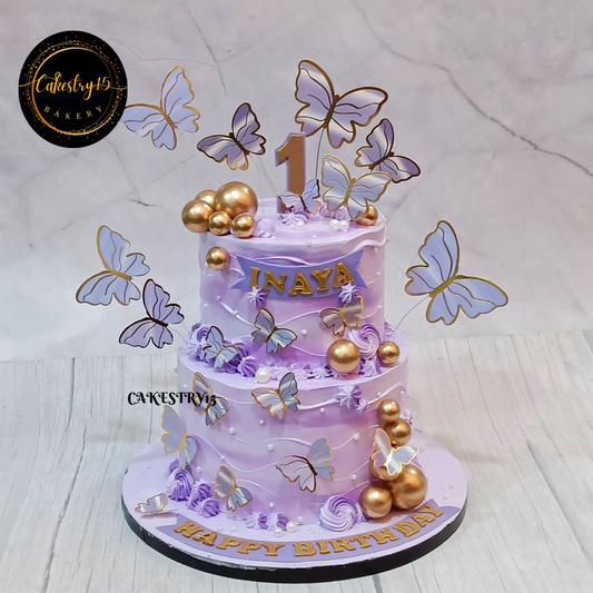 butterfly theme 3kg size 2tier chocolate flavor 1st birthday cake,full image