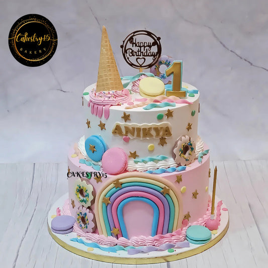 Candyland kids birthday  theme cake Noida made with eggless cakes design for first birthday celebration