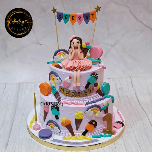 Candyland kids birthday cake theme cake Noida featuring eggless cakes design with colorful candy elements