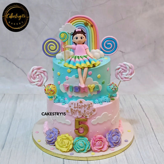 Candyland kids birthday cake with rainbow design, premium theme cake Noida from eggless cakes collection