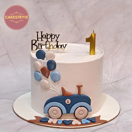 Cartoon car kids birthday cake in Noida made with eggless cakes, perfect theme cake for first birthday celebration