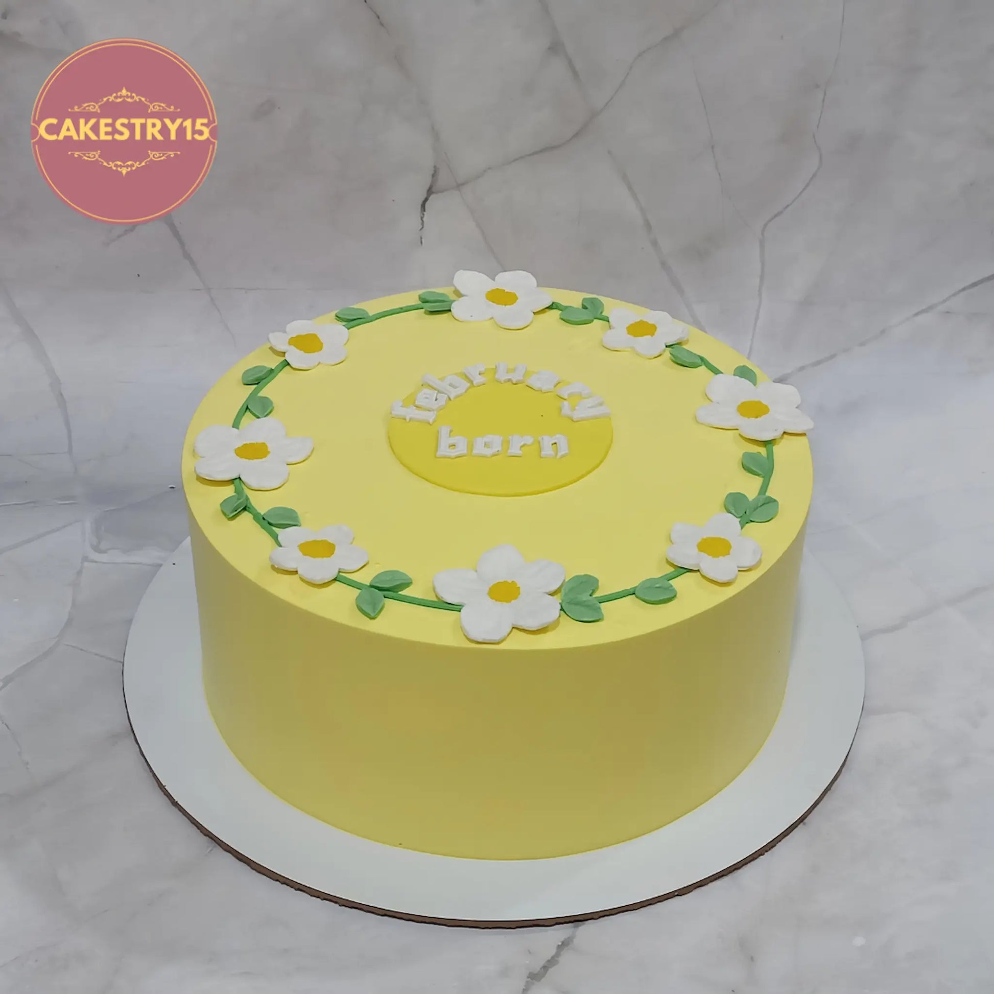 Classic pineapple kids birthday cake with yellow icing and fondant flowers, premium theme cake Noida from eggless cakes bakery