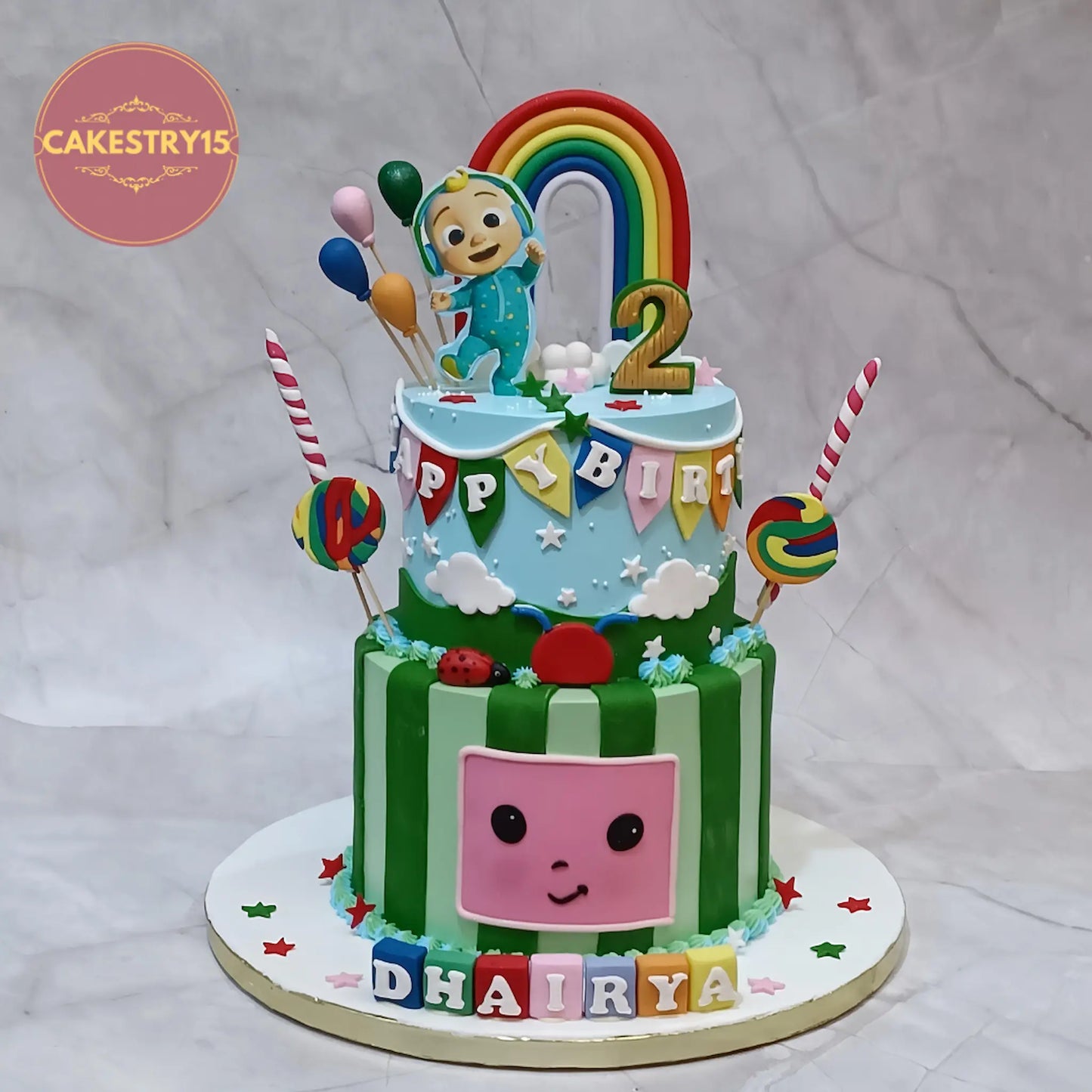 Cocomelon theme 2nd birthday cake for boy 3kg eggless choco vanilla custom kids birthday cake Noida by cakestry15