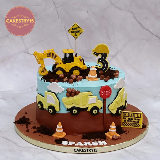Construction theme 2kg butterscotch JCB birthday cake for kids from Cakestry15 in Noida