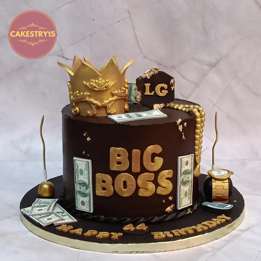 Luxury birthday cake and theme cake Noida design with golden crown and Rolex detailing, available as premium eggless cakes.