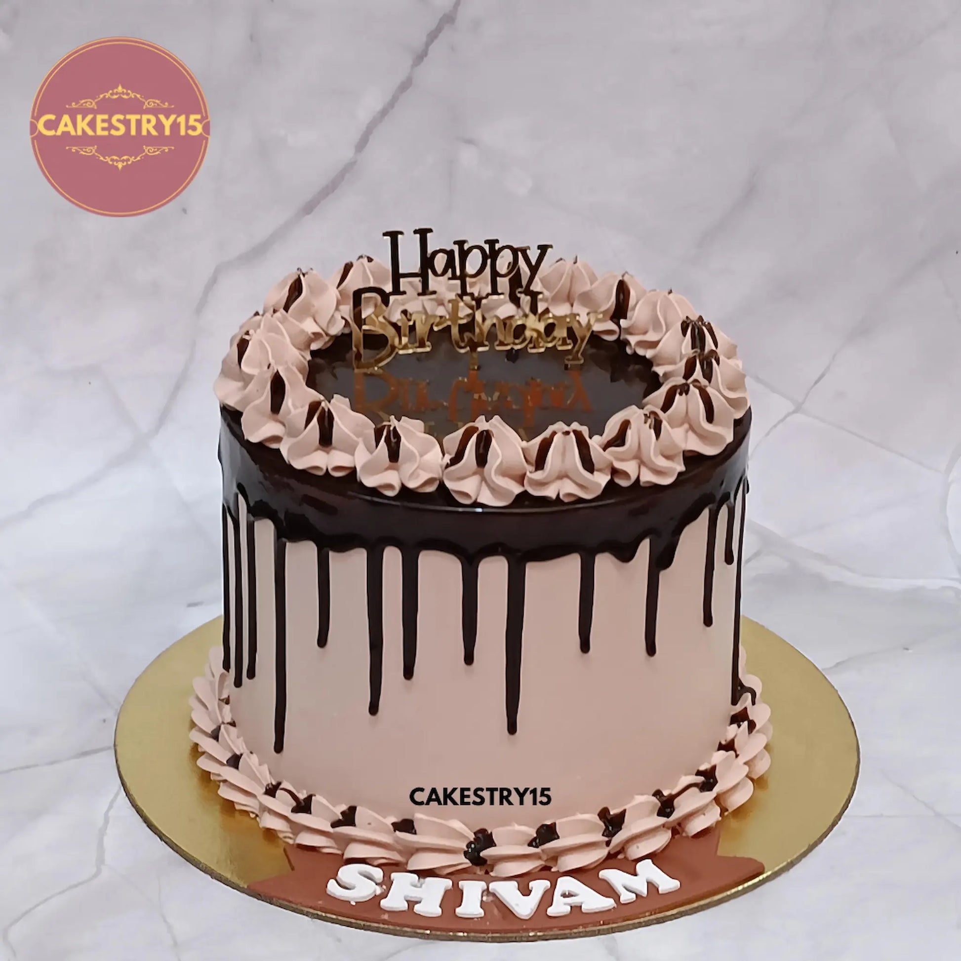 1kg chocolate butterscotch office birthday cake with chocolate drip and nozzle work from Cakestry15