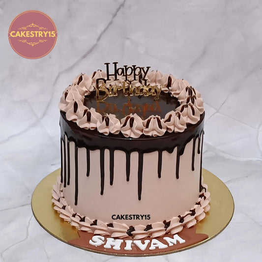 1kg chocolate butterscotch office birthday cake with chocolate drip and nozzle work from Cakestry15
