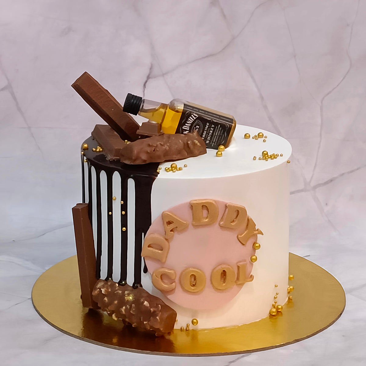 A custom birthday cake style celebration cake with a Daddy Cool design from an eggless cakes bakery offering a theme cake Noida.