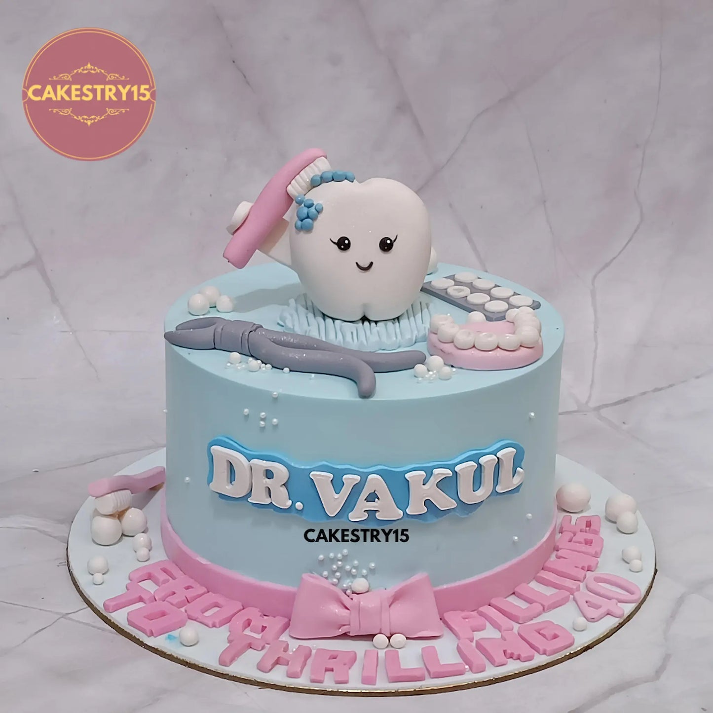 Dentist theme 1kg pineapple cake with fondant tooth and tools for Dr. Vakul’s 40th birthday by Cakestry15