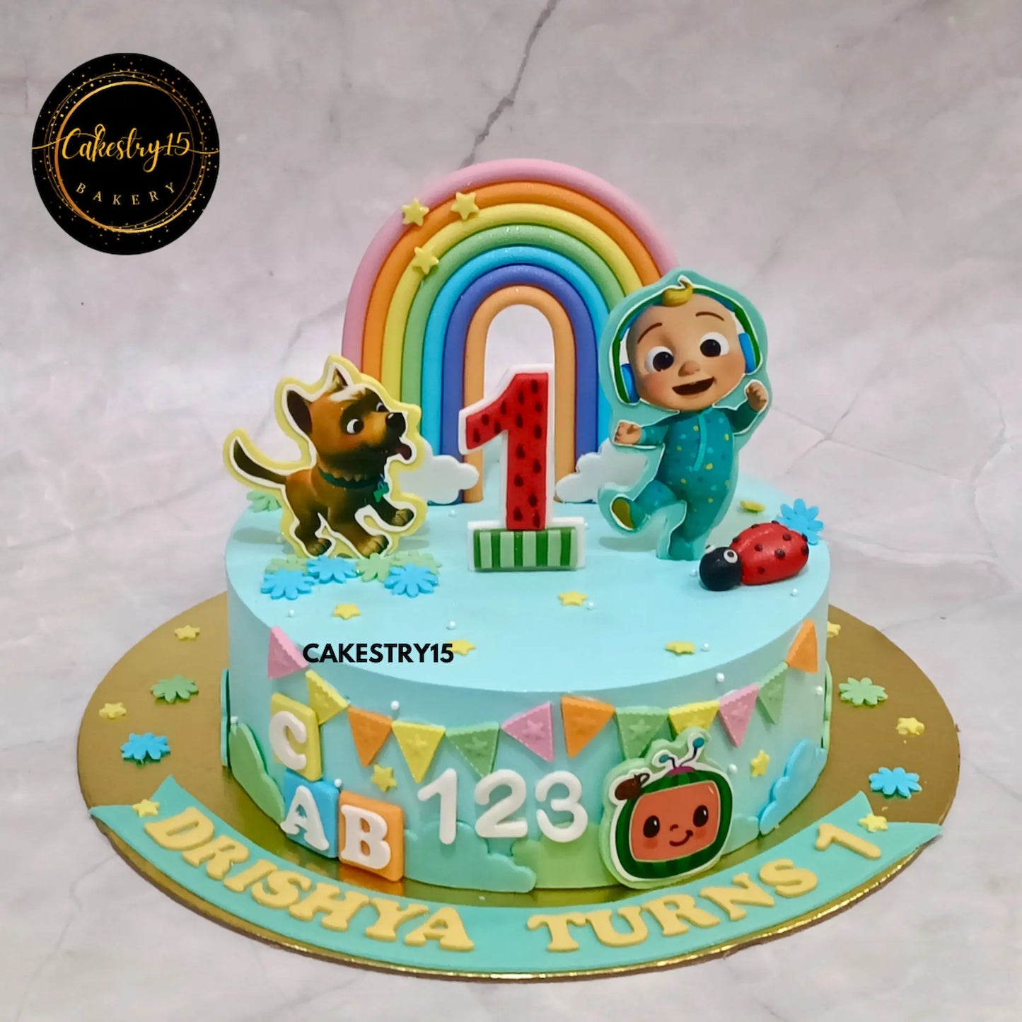  1kg blueberry Cocomelon cake for Drishya’s first birthday from Cakestry15