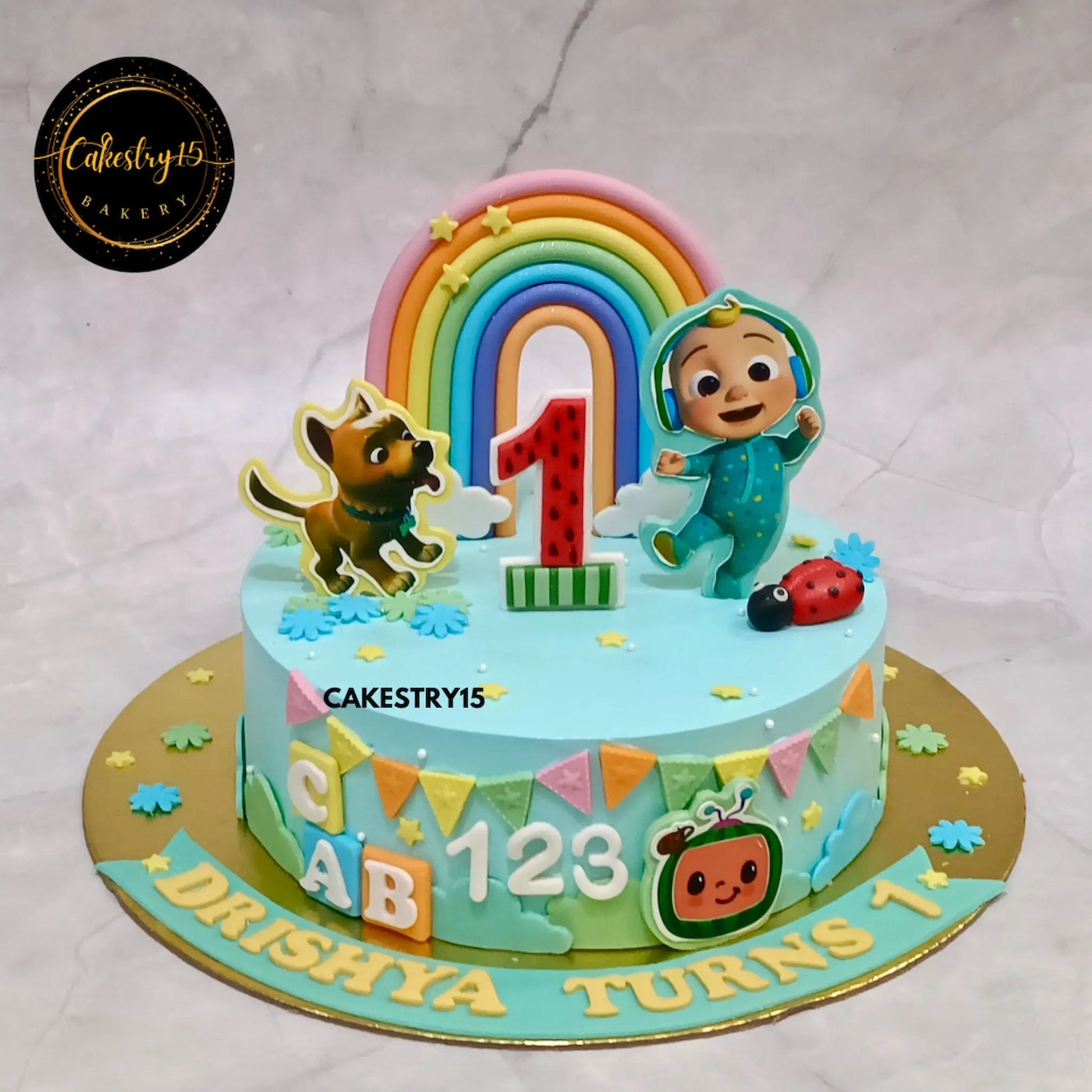  1kg blueberry Cocomelon cake for Drishya’s first birthday from Cakestry15