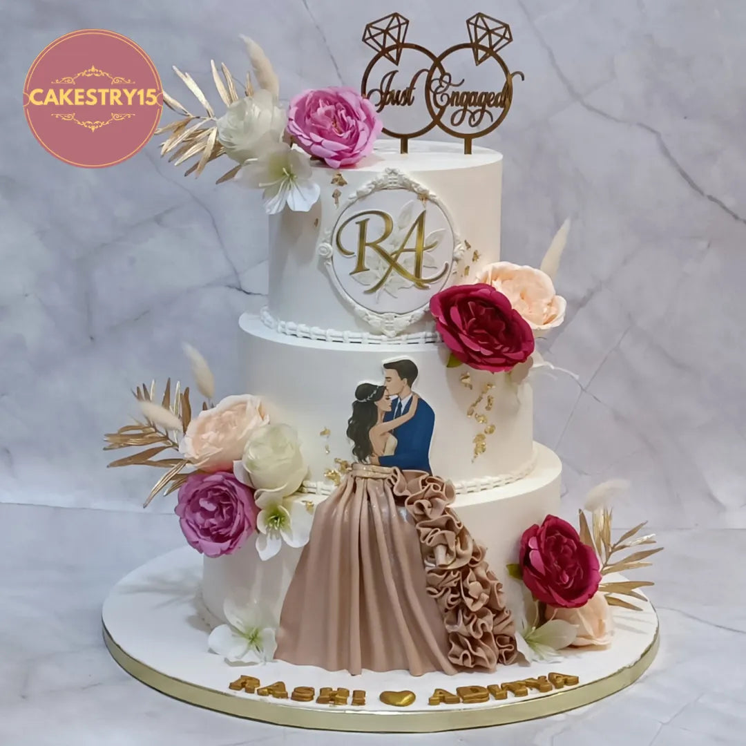 Elegant eggless engagement kids birthday cake inspired theme cake Noida design with floral detailing and premium custom styling.