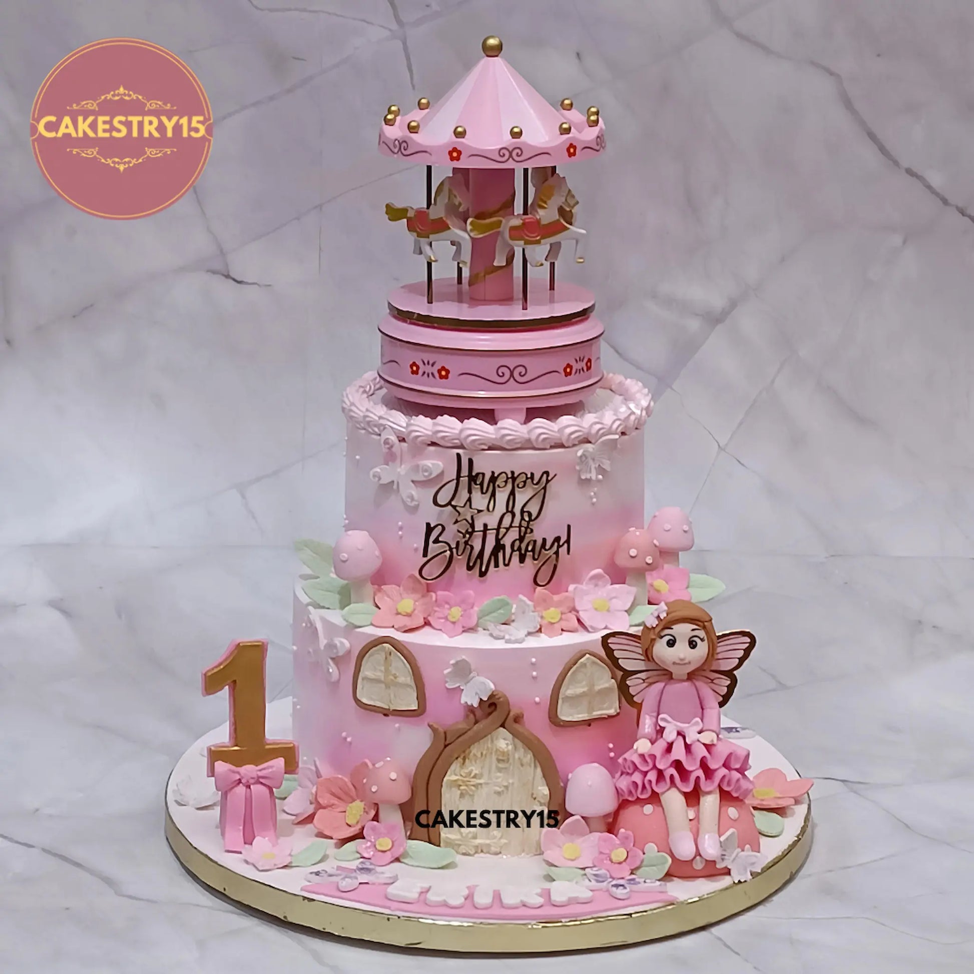 2kg chocolate princess fairy carousel theme first birthday cake by Cakestry15 Noida