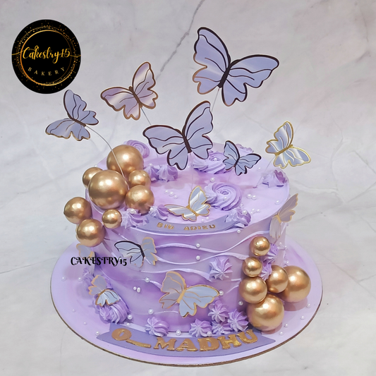 farewell theme 1kg size pineapple flavor butterfly decorated cake,full image