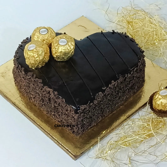 Heart-shaped Ferrero Rocher cake with chocolate ganache from Cakestry15