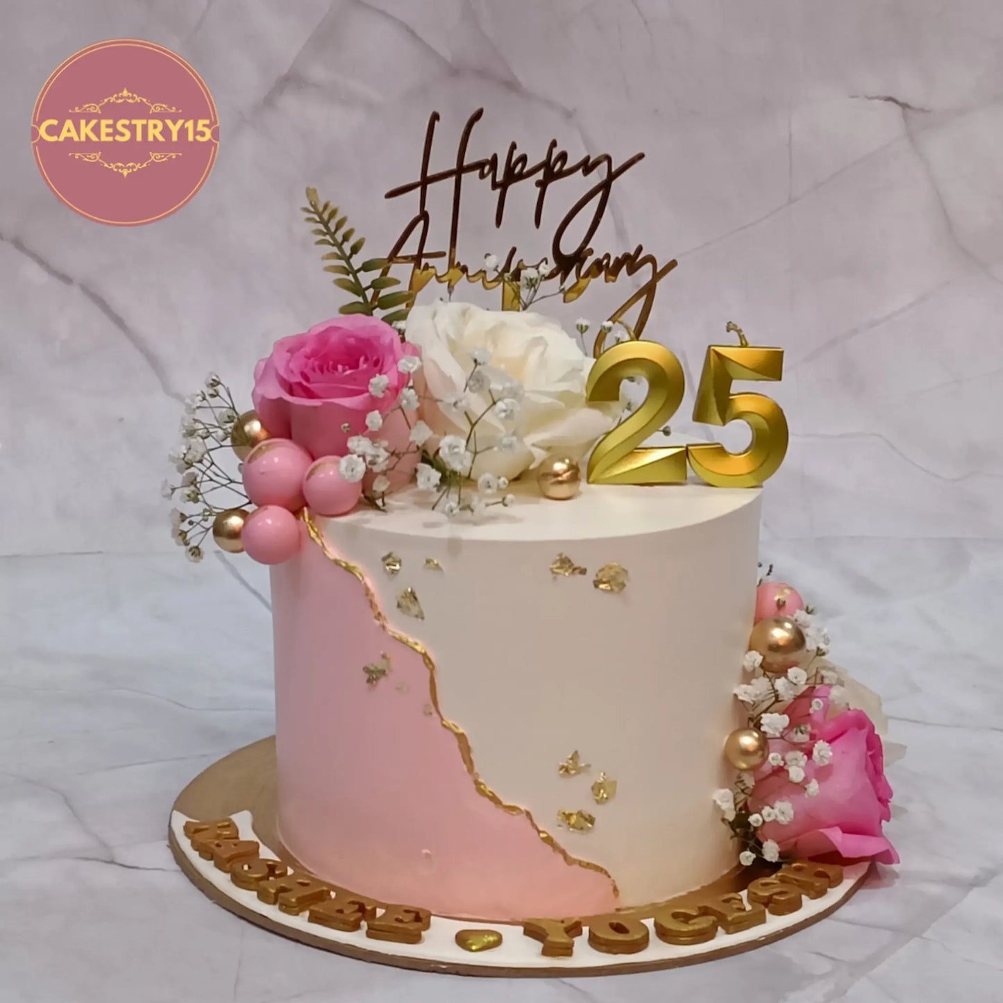 Floral 25th anniversary kids birthday cake style theme cake Noida made with eggless cakes featuring fresh roses and elegant design