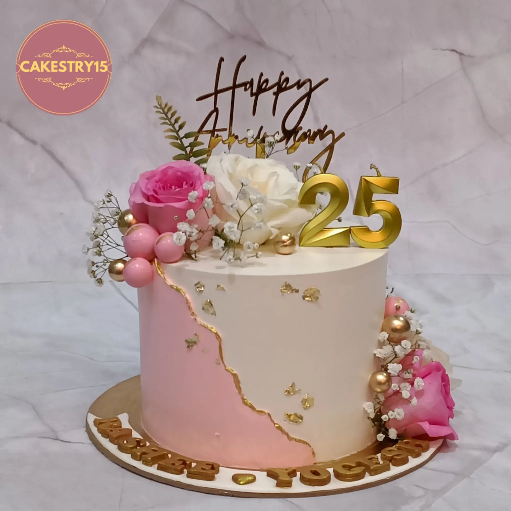 Floral 25th anniversary kids birthday cake style theme cake Noida made with eggless cakes featuring fresh roses and elegant design