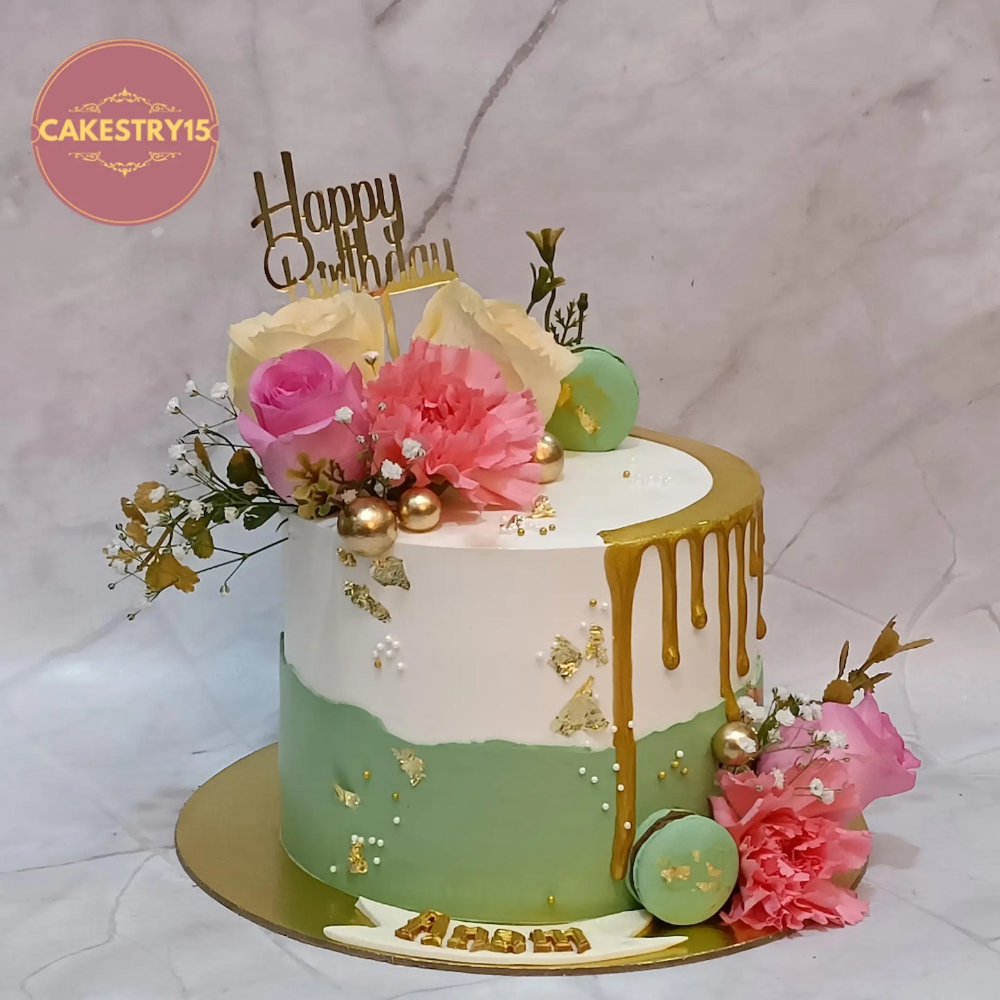 Floral theme kids birthday cake in Noida made with eggless cakes decorated with fresh flowers