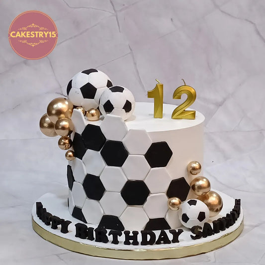 Premium eggless football theme kids birthday cake in Noida with football decorations and custom design for boys.