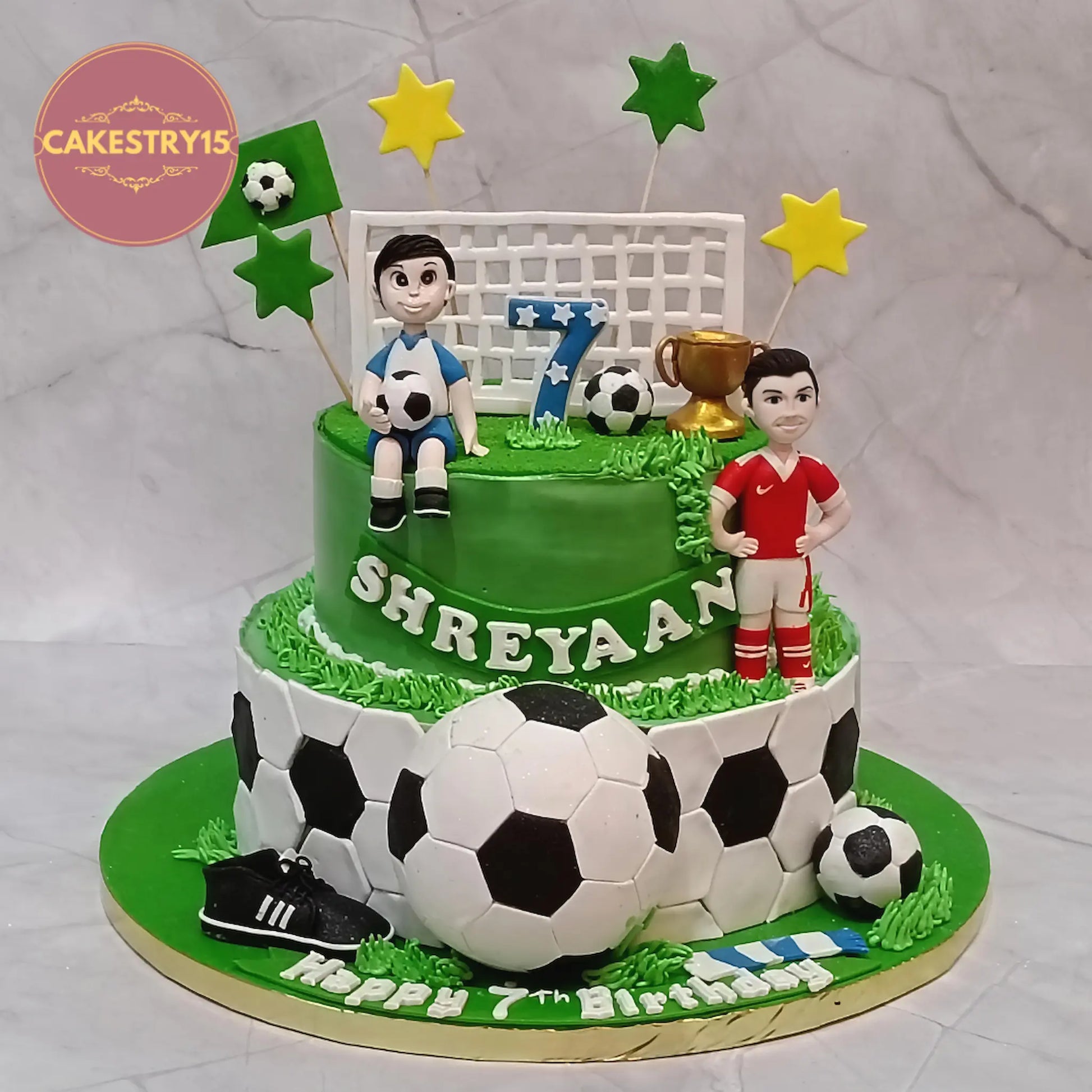 Football player theme 7th birthday cake eggless kids birthday cake in Noida with soccer design elements