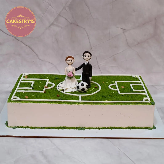 Football theme kids birthday cake style engagement design made with eggless cakes, a premium theme cake Noida creation