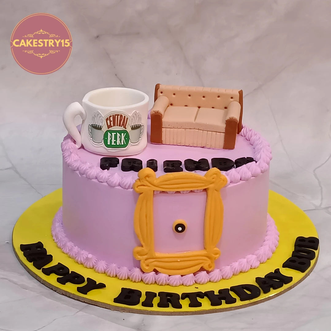 Friends theme kids birthday cake inspired by the iconic comedy show, handcrafted as a theme cake Noida using premium eggless cakes.