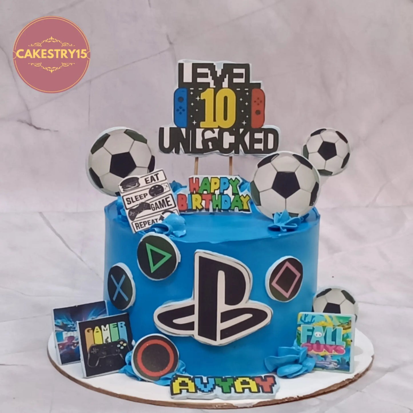 Gaming theme 10th birthday cake eggless kids birthday cake in Noida with level 10 unlocked design