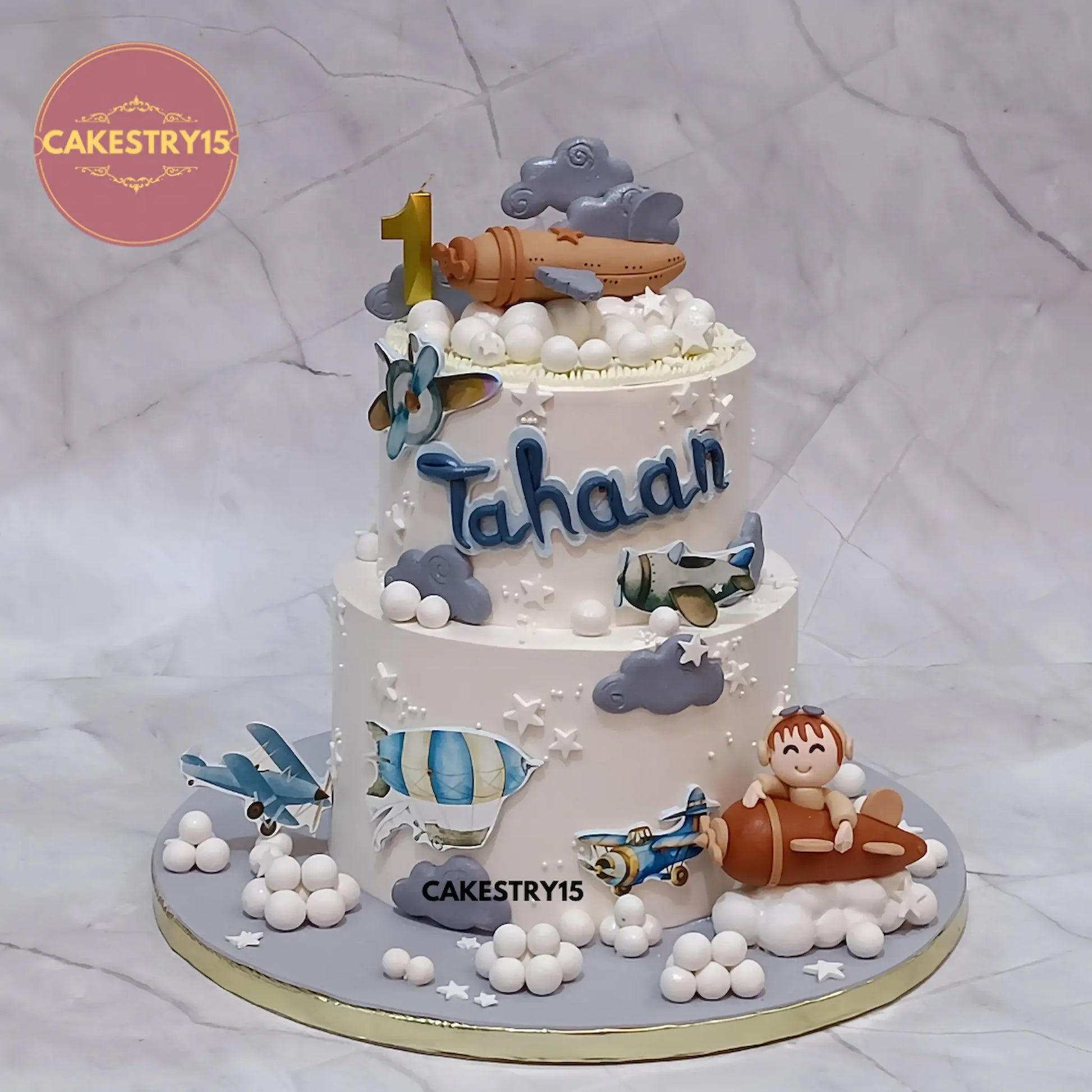 Eggless chocolate glider theme first birthday cake for kids by Cakestry15 in Noida