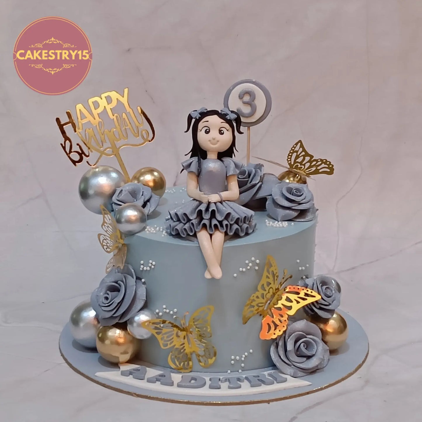 Elegant kids birthday cake with butterfly theme cake Noida design made using eggless cakes in pineapple flavour
