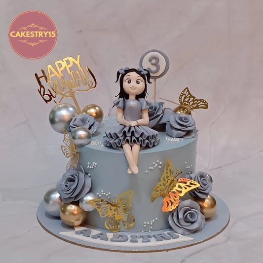 Elegant kids birthday cake with butterfly theme cake Noida design made using eggless cakes in pineapple flavour