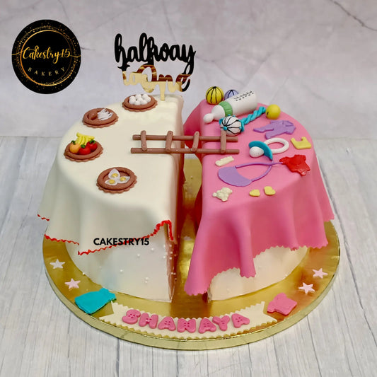 Halfway to One baby theme 2kg eggless cake with annaprashan and baby decor from Cakestry15 Noida